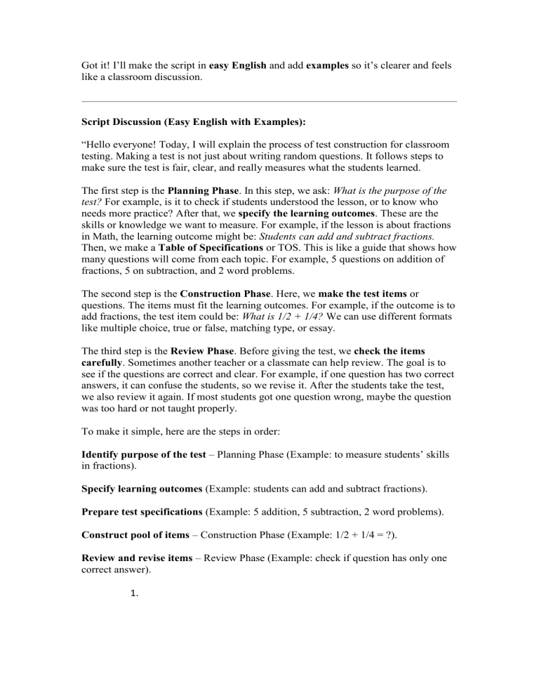 Test Construction Steps: Planning, Construction, Review Phases