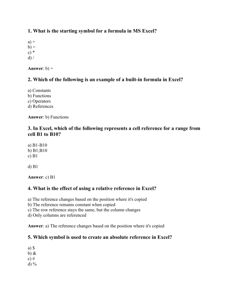 MS Excel Formulas & Functions Quiz: Test Your Spreadsheet Skills