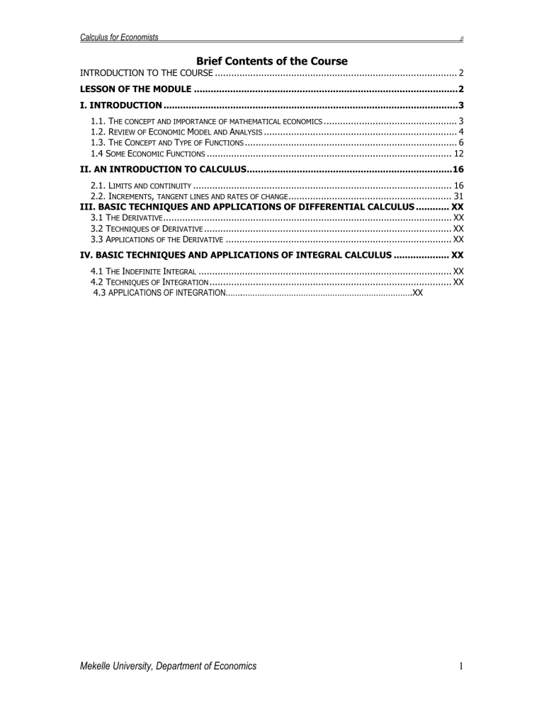 Calculus For Economists Module Pdf Calculus for Economists: Course Contents & Introduction