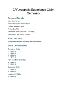 CPA Australia Experience Claim Summary Template | Professional Skills