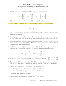 Linear Algebra Assignment 05: Vectors, Matrices, Spaces & Rank