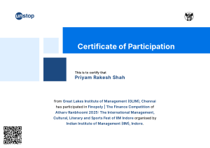 Finopoly 2025 Participation Certificate: Priyam Rakesh Shah, IIM Indore