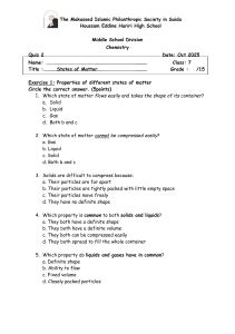 States of Matter Chemistry Quiz - Middle School