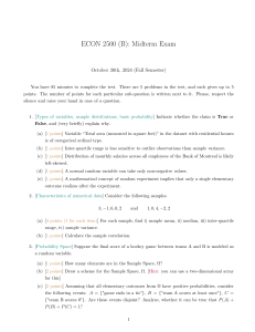ECON 2500 (B) Midterm Exam - Fall 2024 | Statistics & Probability
