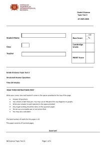 Grade 8 Science Test: Topic Test 3 - Structured Answers