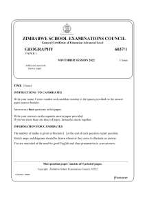 Zimbabwe A-Level Geography Paper 1 Exam Questions 2022 ZIMSEC