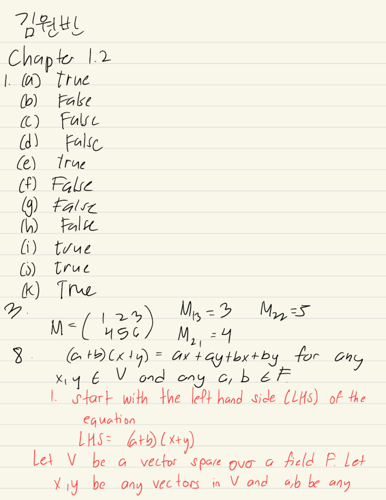Linear Algebra Notes: Vector Spaces & Matrix Operations