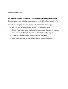 TOK Written Response: Ignorance vs. Knowledge & Power