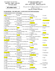 English Exam: Grammar, Vocabulary, Reading - Grade 10