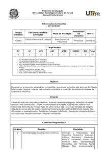 Plano de Curso de C&aacute;lculo - UTFPR Ponta Grossa