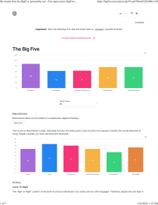 BigFive Personality Test Results: Neuroticism, Extraversion, Openness