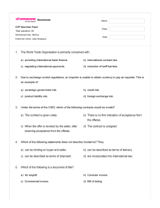 CITF Specimen Paper Worksheet: International Trade & Finance Questions