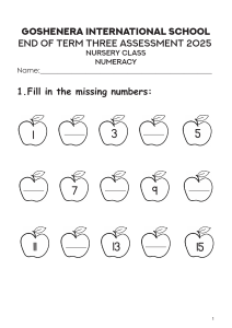 Goshenera International School Nursery Numeracy Assessment 2025