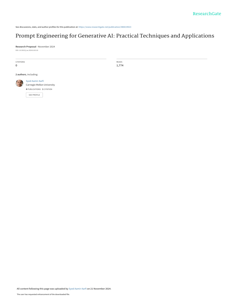 Prompt Engineering for Generative AI: Techniques & Applications