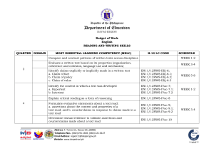English Reading & Writing Skills Budget of Work