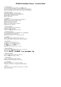 Hoja de F&oacute;rmulas de Teor&iacute;a de Probabilidad