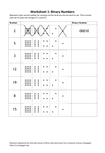 Binary Numbers Worksheet