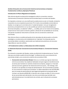 An&aacute;lisis de la Convenci&oacute;n Un&aacute;nime de Accionistas en Quebec