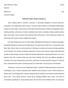 Quezon Outing 2.0 Reflection Paper: Team Building & Group Dynamics
