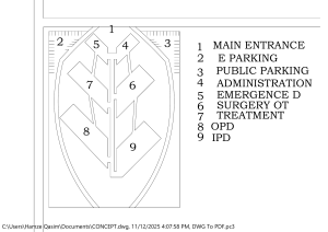 Hospital Floor Plan: Main Entrance, Parking, and Departments