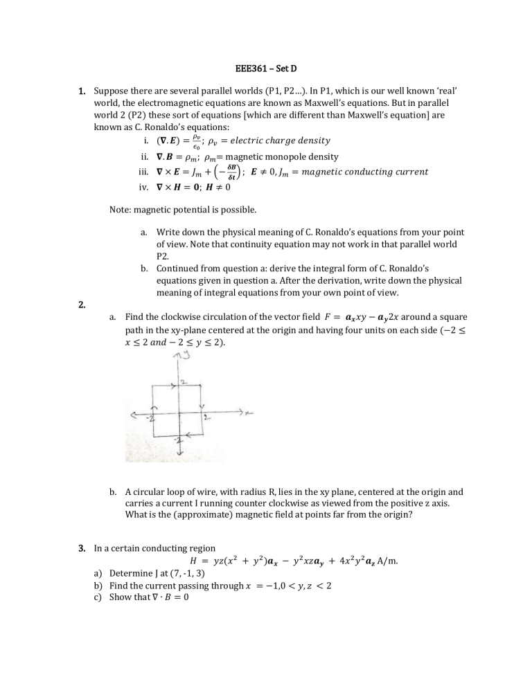 EEE361 Exam Set D: Electromagnetism Problems