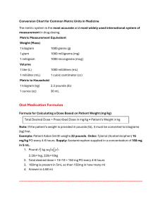 Medical Metric Conversion Chart & Formulas