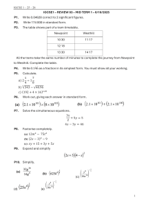 IGCSE Math Mid-Term 1 Review Paper - Algebra, Geometry, Numbers