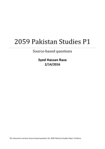 Pakistan Studies P1 Source-Based Questions - History Exam Practice
