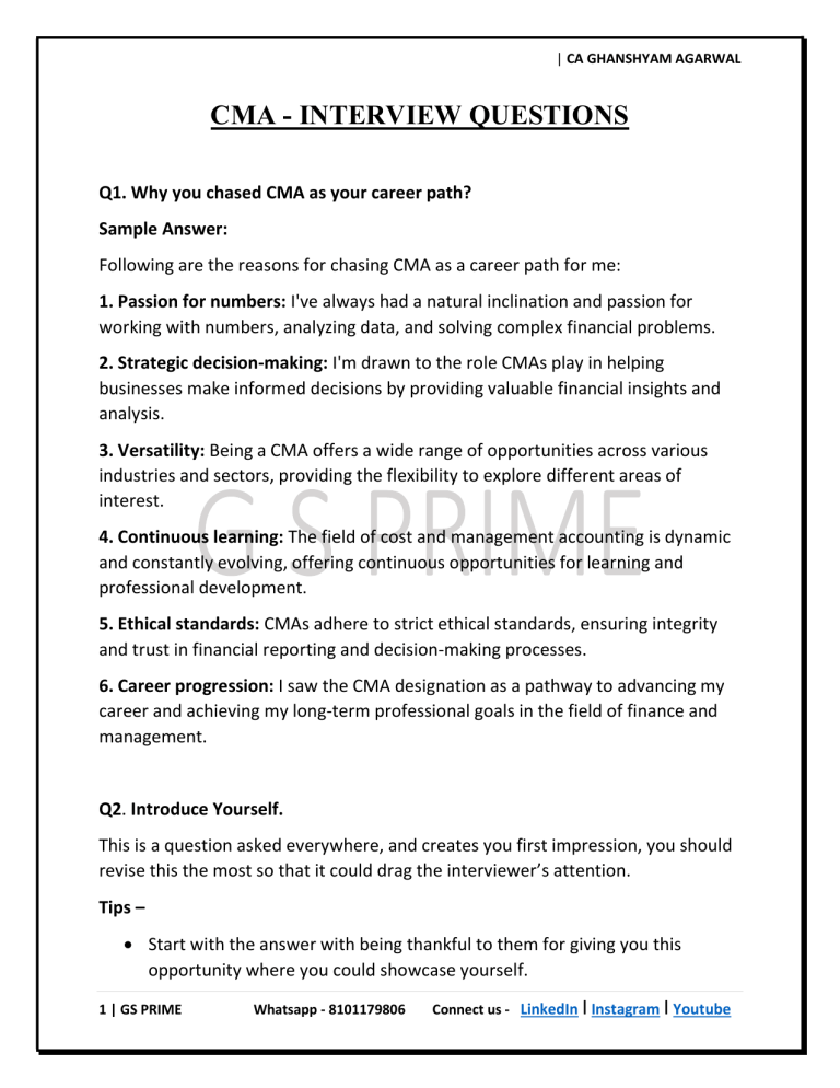 Cma Example Questions CMA Interview Questions & Answers: Ace Your Interview