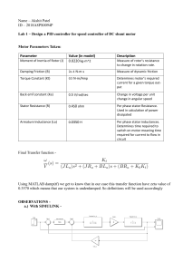 PID Controller Design for DC Motor Speed Control - Lab Report