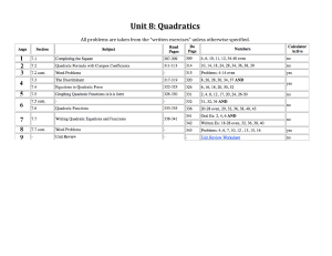 Unit 8 Quadratics Assignment Schedule