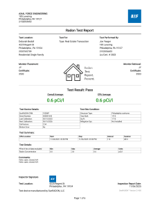 Radon Test Report: Philadelphia Home Inspection