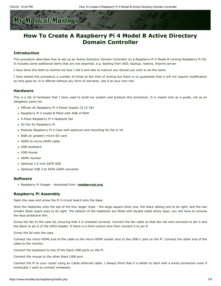 Raspberry Pi 4 Model B Active Directory Domain Controller Guide
