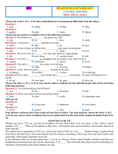 English 6 Mid-term Exam I 2025-2026 - Pronunciation, Grammar, Reading