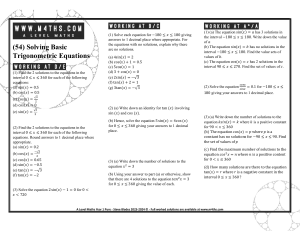 Solving Trigonometric Equations Worksheet