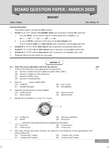 Biology Board Question Paper - March 2020