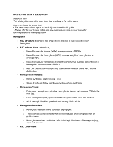 Hematology Study Guide: RBCs, Hemoglobin, Anemia, Leukocytes