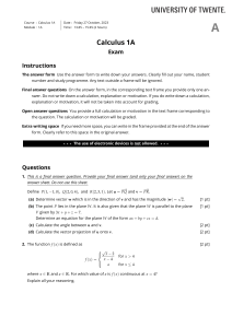 Calculus 1A Exam - University of Twente