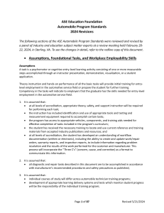 ASE Automobile Program Standards 2024: Foundational Tasks & Skills