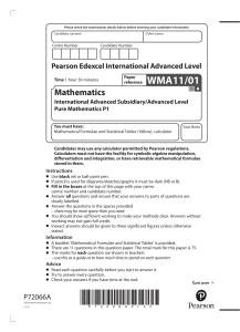 Pearson Edexcel International Advanced Level Pure Mathematics P1 Exam Paper 2023