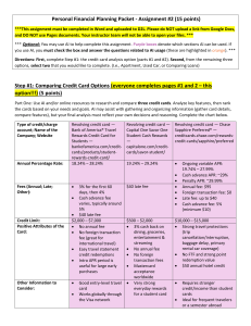 Personal Financial Planning Assignment #2: Credit Cards & More