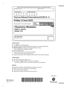Pearson Edexcel International GCSE Chemistry (Modular) 4WCH2/1CR Exam 2025
