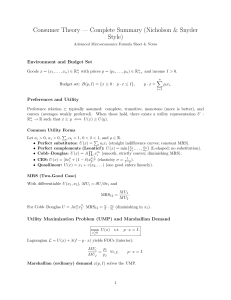 Consumer Theory Summary: Microeconomics Formulas & Notes