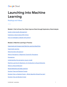 Google Cloud Machine Learning Course: Readings & Videos Syllabus