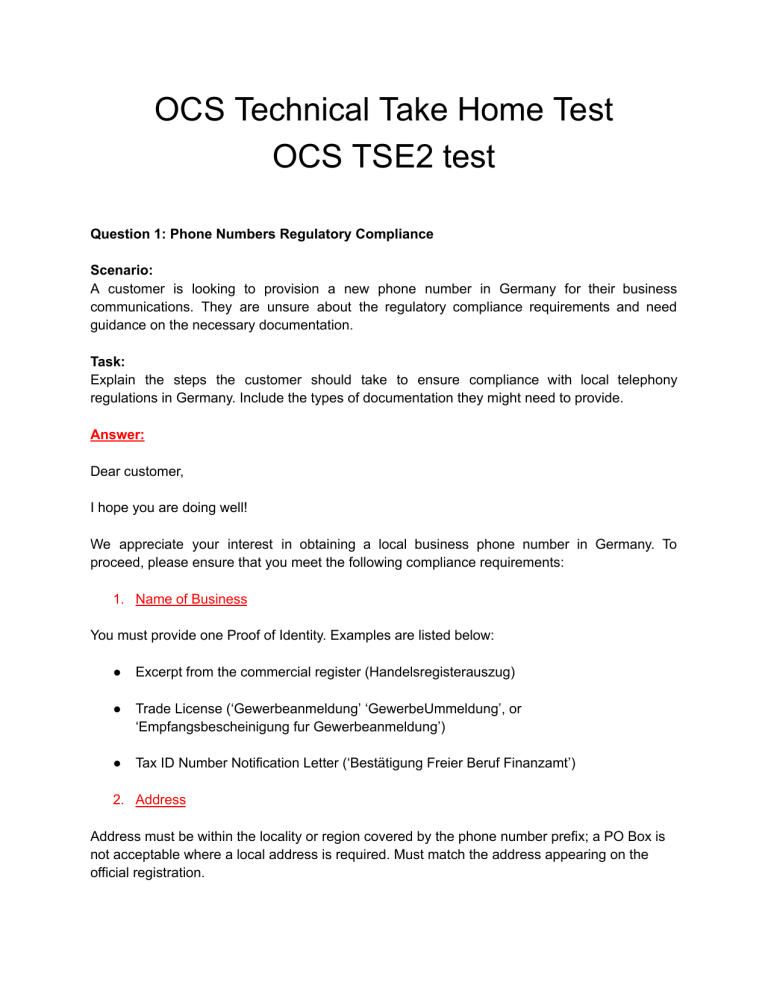 Technical Support Engineer Test: Compliance & Security