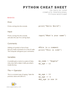 Python Cheat Sheet: Basics, Data Types, Functions, Loops & More