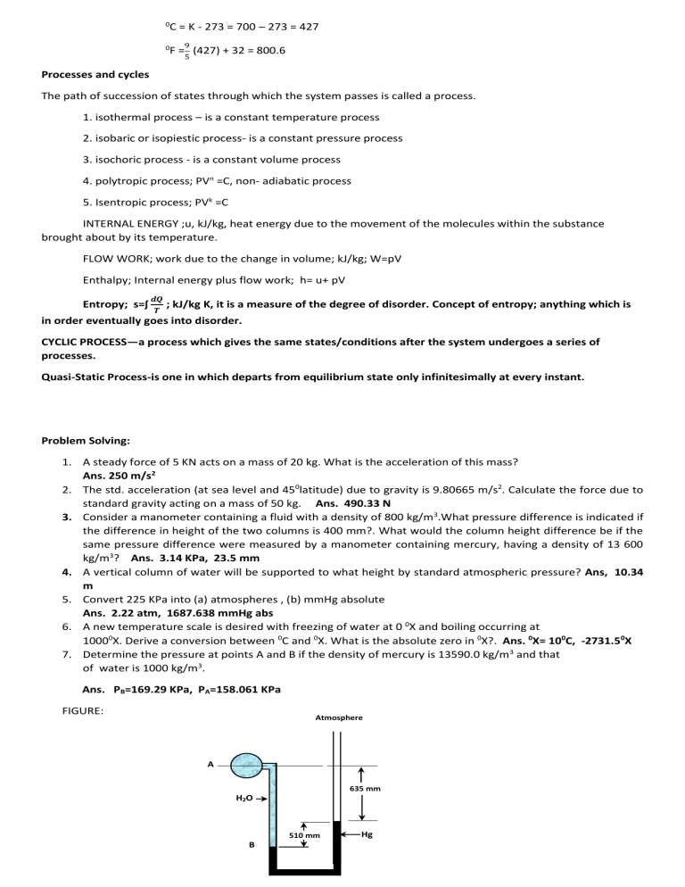 Thermodynamics Problems & Lecture Notes