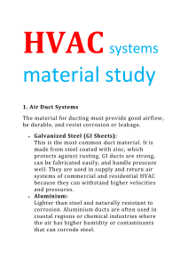 HVAC Systems: Material Study for Ducting, Piping & Insulation
