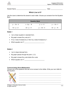 Algebra I TEKS-Based Activities: Which Line is It? Linear Equations