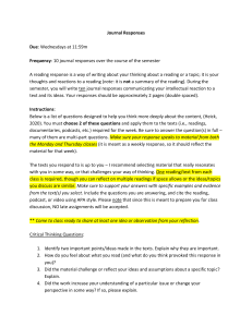 Journal Responses Assignment Instructions | Critical Thinking Prompts